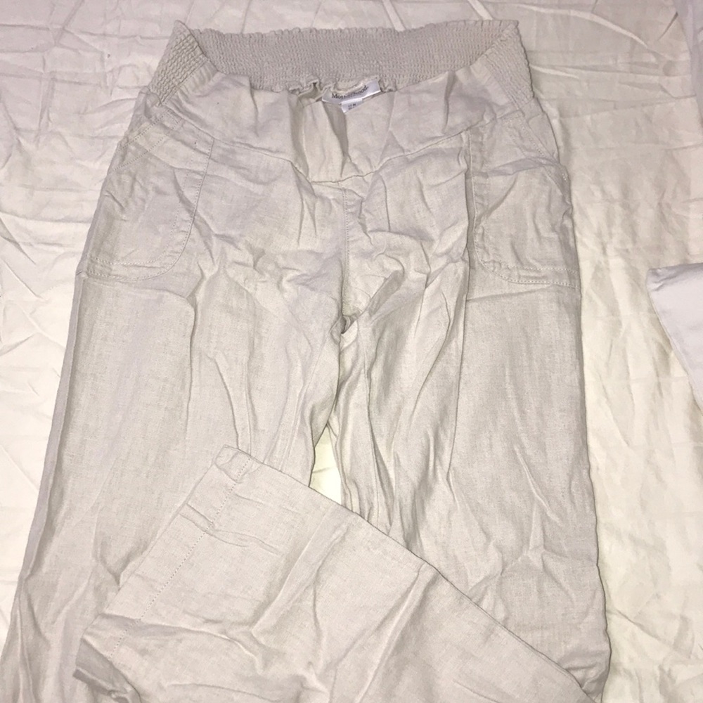 Motherhood Maternity Khaki Linen Pants POCKETS M